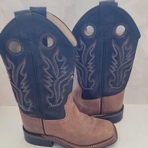 Kids Old West Tan Leather Cowboy Boots with Black Trim